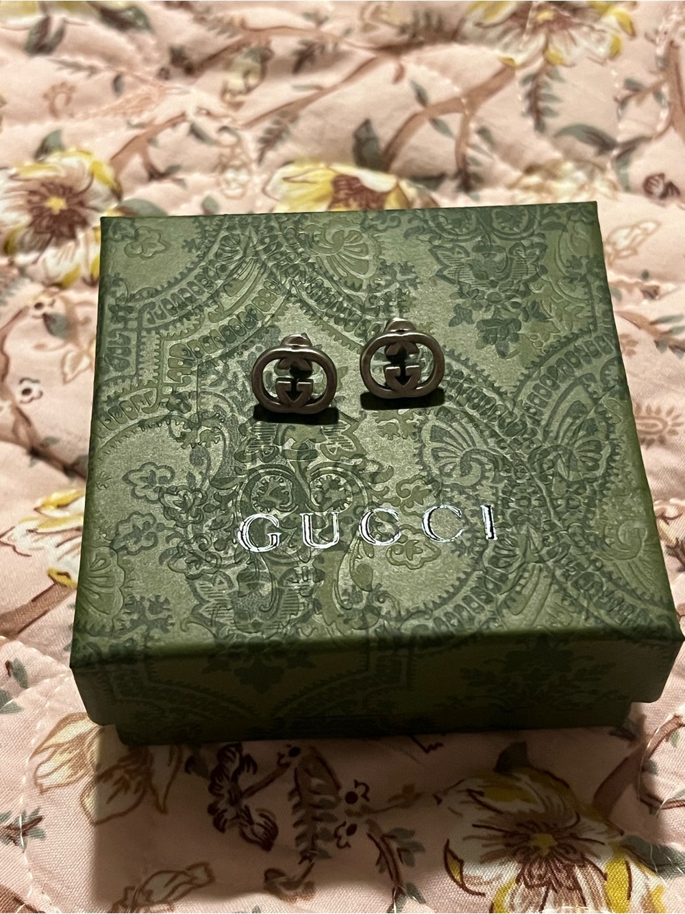 Gucci Silver Double G Logo Stud Earrings
